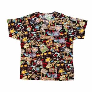 Home Sweet Home Tea Pot Print Scrubs Top Medical Uniform ~ Unisex Medium